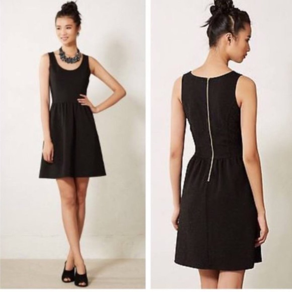 C Anthropologie HD in Paris Black Silver Metallic Fit & Flare Dress Size XS